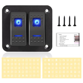 Switch Panel 2 Gang Aluminum Toggle Switch, Waterproof 12V/24V Marine Rocker Panel, On-Off Car Boat Switches for Marine Boat Automotive Car RV Truck Vehicles