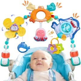 XIAOYANGKEJI Juguete de Carriola, Juguetes Colgantes Ajustable, Juguete Asiento de Coche para Niños Multifunción, Juguetes Sensoriales para Sillas de Coche, Camas, Carriola (Océano)