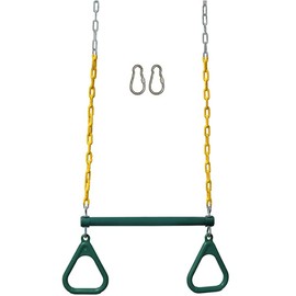LadyRosian Gym Rings Trapeze Swing Bar 17'', Heavy Duty Chain Swing Set Accessories with Locking Carabiners, 47'' Swing Chains, Monkey Bars for Backyard, Playground, Playroom