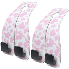 UntilPlan 2 Pack Car Seats Hooks for Headrest, Seat Multifunctional Car Bag Hook with Metal Hooks, Seat Back Storage Accessories for Backseat Organizer, Handbag Purse Coat Grocery (Cow-Pink)