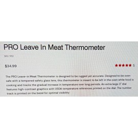Taylor PRO Leave In Meat Thermometer Model 552 Oven Safe Tempered Glass 3" Dial