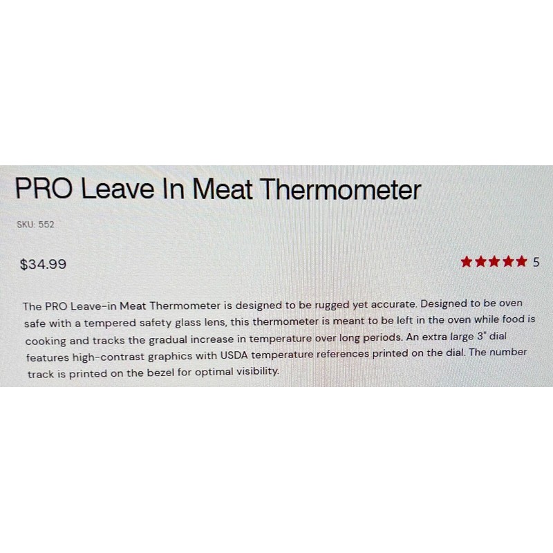 Taylor PRO Leave In Meat Thermometer Model 552 Oven Safe