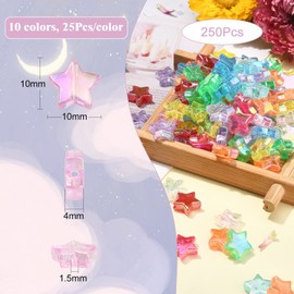 UR URLIFEHALL 250 Pcs 10mm Transparent Acrylic Beads AB Colour Star Loose Spacer Beads for DIY Necklace Bracelet Jewellery Craft Making