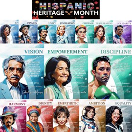 Elmodam 16PCS English Motivational Posters, Hispanic Heritage Month Decorations-Famous Hispanic Latino People with Inspirational Quotes, Spanish Classroom Decor for Wall Decor 14''x11''