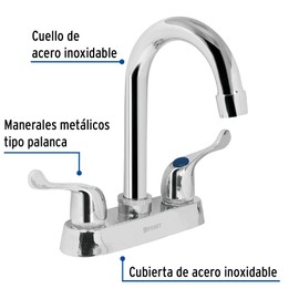 Foset Basic M-060P, Mezcladora para lavabo, manerales palanca, cuello bar, Basic