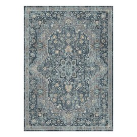 Area Rugs for Living Room, 6x9ft Faux-Cashmere Washable Carpets for Bedrooms,Vintage Foldable Kitchen Area Rug Thin Accent Rug(Dark Blue)