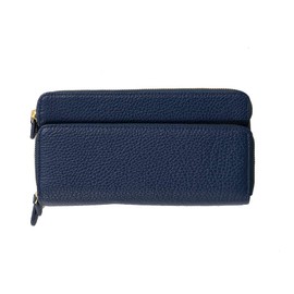 Kiotchiola Women's Long Wallet, Italian Leather, 3-Layer Long Wallet, Round Zipper, Genuine Leather Wallet, navy