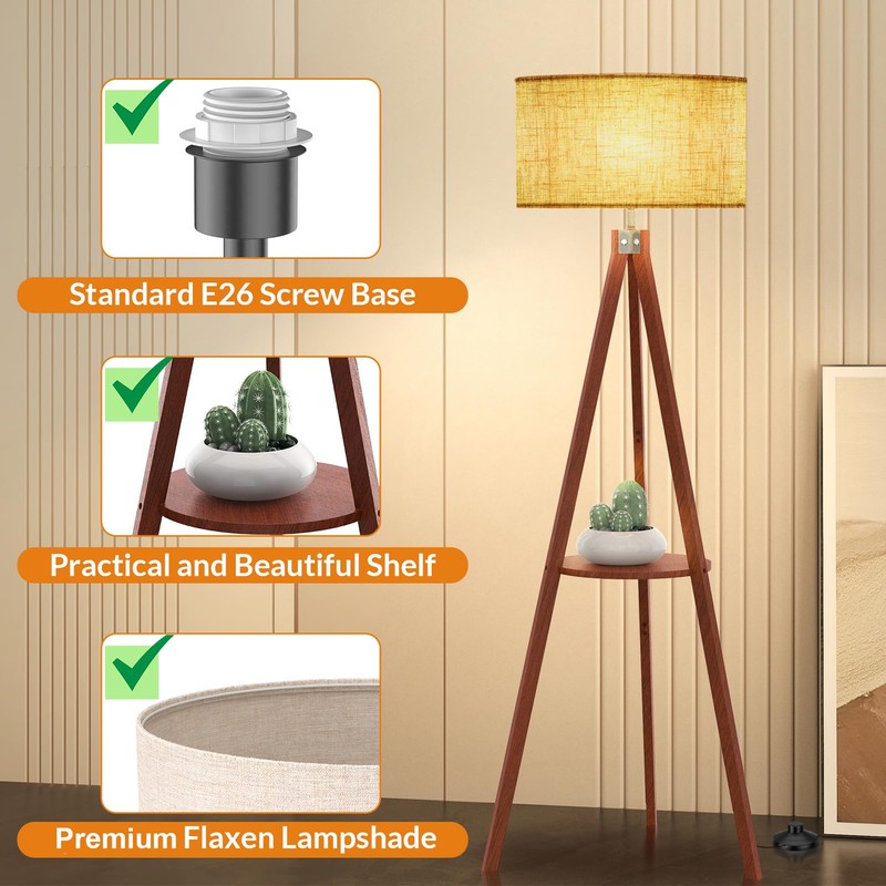 LEPOWER Tripod Floor Lamp, Mid Century Wood Standing Lamp, Modern