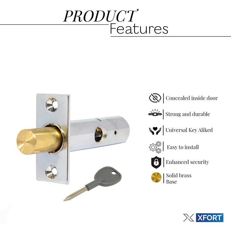 XFORT® 2 Pack Mortice Door Bolts with 2 Star Keys,