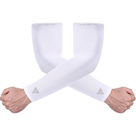 D.R.I.P Over Skill 2 Pack REFLECTIVE LOGO Arm Sleeves, Compression & Anti-Slip, UPF 50 Sun Protection, Wicks Moisture, Basketball, Baseball, Football, Baseball, Softball, White Youth S/M, 2 Pack