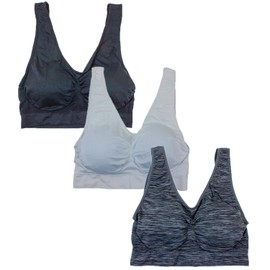 Barbra 3 Pack Women's Plus Size Seamless Comfort Sports Bras with Removable Pads (X-Large, Space Dye, White, Black)