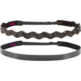 Hipsy Plus Size, Cute Fashion Adjustable No Slip Hairband Headbands for Women Multi Pack (Black Skinny & Wave Plus Size Fashion 2pk)