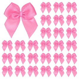 M METERXITY 50-Pack Mini Craft Ribbon Bow 1x1 Inch Checkered Fabric Satin Ribbon Bows Boutique for Craft DIY/Treat Bags/Hair Bow Sewing/Wedding/Birthday/Party/Christmas [Medium Pink]
