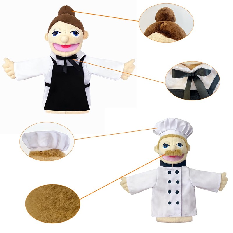 Professional Hand Puppets,2pcs Chef Puppet and Waitress Hand Puppet for