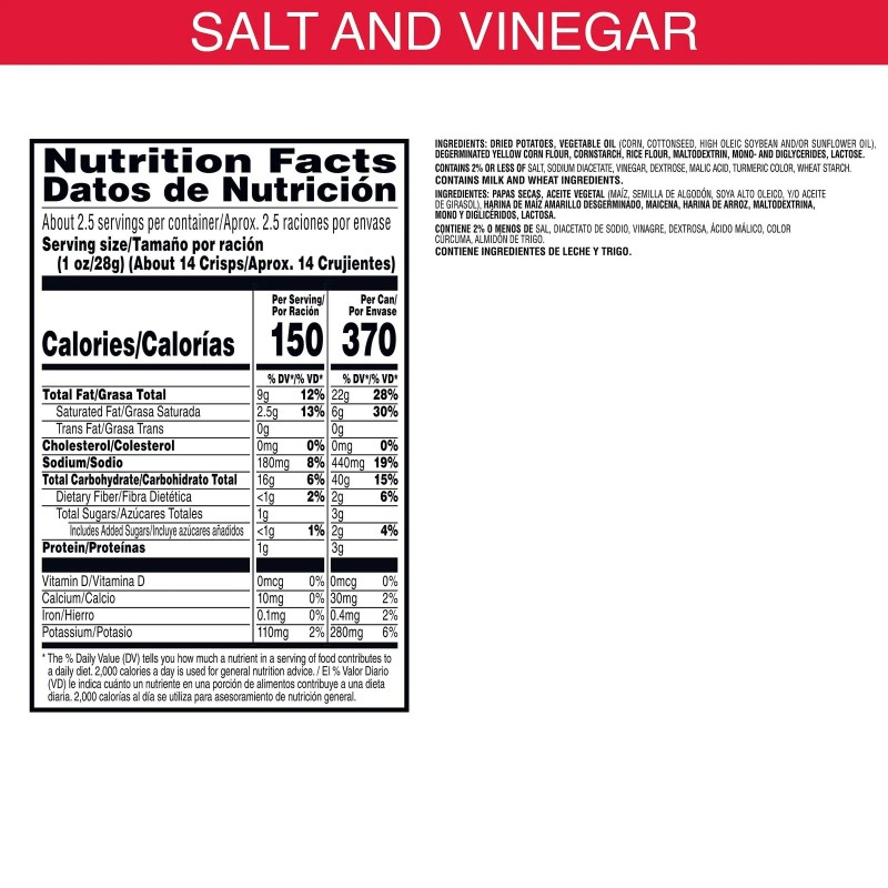 Pringles Salt and Vinegar Potato Crisps 2.5oz Pack of 12