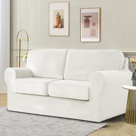 vctops 5 Pieces Stretch Armchair Sofa Cover for 2 Seater Couch Soft Washable Sofa Slipcover with Individual Backrest and Cushion Covers for Kids Cats Dogs (White,2 Seat)