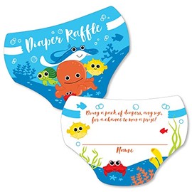 Big Dot of Happiness Under the Sea Critters - Diaper Shaped Raffle Ticket Inserts - Baby Shower Activities - Diaper Raffle Game - Set of 24
