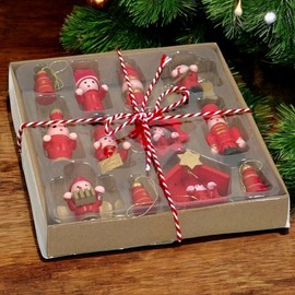 MIJOMA Wooden Christmas Tree Pendant, Hand-Painted, Christmas Tree Decoration, Set with Nostalgic Motifs, Wooden Pendant for Christmas Decoration, Various Designs (12, 2.5-4 cm)