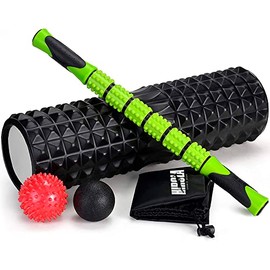 Hirola Set de Rodillo de Espuma, Rodillo de Masaje 5 en 1, Rodillo de Espuma con Puntos Gatillo + Barra de masaje + Bolas de Masaje + Bolsa de Transpo