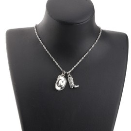BAUNA Cowgirl Jewelry Cowgirl Boot Hat Necklace Western Charm Gift for Farm Girl Country Girl Stuff (Cowgirl Boot Hat Necklace)
