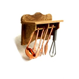 Gutshof Vision Wooden Wall Shelf 1:12 Scale Dollhouse Shelf Miniature Wooden Furniture with Glued Kitchen Utensils One Kitchen Shelf 1:12