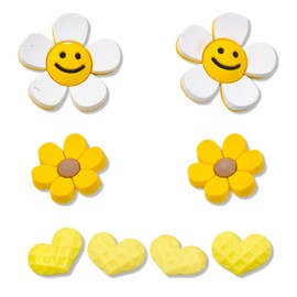 8 Pcs Flower Shoe Charms Decoration, Smiling Face Daisy Croc Charms, Yellow Heart Croc Charms, Cute Flower Shoe Charms, Shoes Decorations for Croc Charms