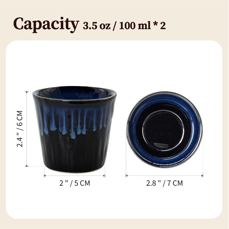 seicasaya 3.5 oz Espresso Cups Set of 2 Ceramic Demitasse
