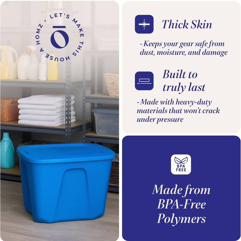 HOMZ 4-Pack Durable Molded Bin, Plastic Storage Containers w/Lids, 10