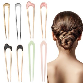 Tyqour 8Pcs Vintage French Hair Pins for Women, Resin U Shaped Hair Pins for Styling, Colorful French Pins for Thick Fine Hair Bun Forks Hairstyle Accessories