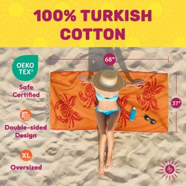 Sun Drunk Turkish Beach Towel – Quick-Dry, Sand-Free, Soft Turkish Towel – Lightweight for Travel – Oversized for Beach or Pool Towel or as a Beach Blanket or XL Scarf (Crabs Rouge)