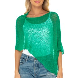SHU-SHI Womens Sheer Poncho Casual Summer Shrug Bolero Lightweight Knit Emerald