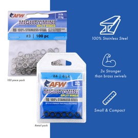 American Fishing Wire Mighty Mini Stainless Steel Split Ring, Size #8, 230 lb Test, Gunmetal Black, 100 pc
