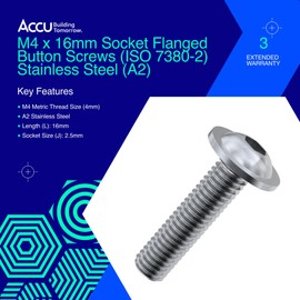 Accu - M4 x 16mm Socket Flanged Button Screws (ISO 7380-2) - Stainless Steel (A2) (Pack of 100)