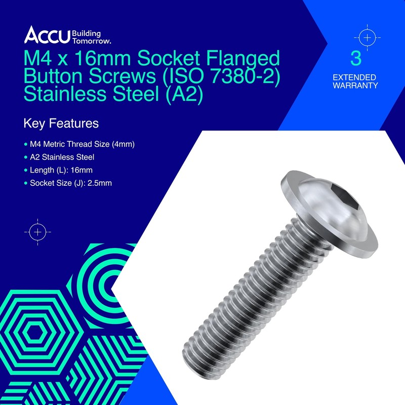 Accu - M4 x 16mm Socket Flanged Button Screws (ISO