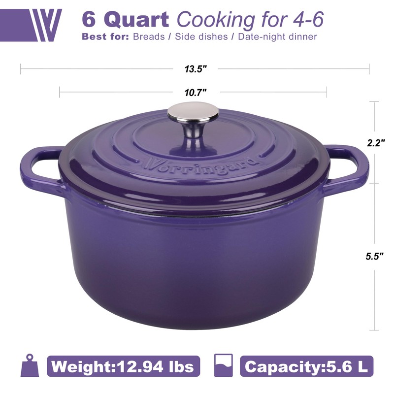 VORRINGARD Enameled Cast Iron Dutch Oven Pot with Lid, for