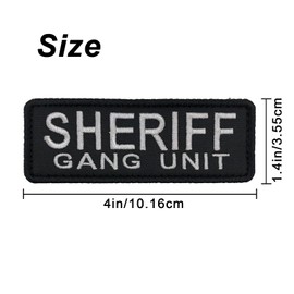 uuKen Parche bordado de Sheriff Gang Unit en blanco y negro, 4 x 1.4 pulgadas, para gorra táctica, uniforme, hombros y espalda con cierre de gancho (blanco y negro, S 4 x 1.4 pulgadas)