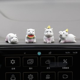 Hippos Car Dashboard Decorations Interior, 4 Pcs Mini Hippo Figurine Cute Car Accessories Rearview Mirror Decor for Women Men
