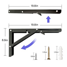 20 Inch Folding Table Hinge, 2Pcs Collapsible Shelf Brackets for Foldable Shelf, Wall Mounted Space-Saving Folding Table Brackets
