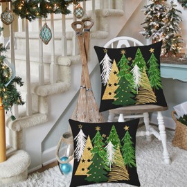 Miaikoe Christmas Cushion Covers, 50 x 50 cm, Set of 2, Christmas Tree, Black, Decorative Throw Cushion Covers, Winter Holiday Cushion Covers, Decor for Home, Couch, Sofa