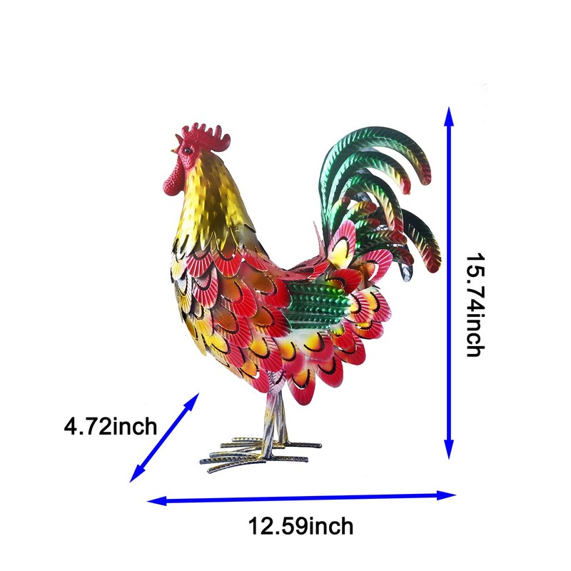 BAENRCY 15" Rooster Statue Chicken Sculpture Garden Decoration Metal Yard