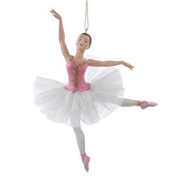 Kurt Adler Elegant Ballerina Ornament with White Tutu, 6.75", Pink Accents, Resin & Tulle, C8887