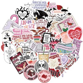 NATOSU 52 Pieces Aesthetic Book Stickers, Waterproof Anime Stickers for Laptop, Diary, Kindle, Suitcase, Motorcycle Helmet, Scrapbook, Pink, Kawaii Reading Stickers for Girls