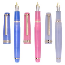 XIAOYU 3PCS Jinhao 82 Acrylic Fountain Pen, Iridium Nib Gold Trim with Ink Converter, Classic Smooth Transparent Writing Pen, Extra Fine Nib(0.38mm), Light Blue, Rose and Light Purple