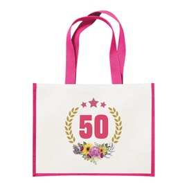hamatata 50th Birthday Bag, Women's Cotton Canvas Shopper Gifts, 50th Birthday Gifts for Women, Birthday Gifts for Wife, Sister, Best Friend