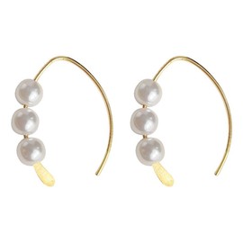 DIAMANTIO 18K Gold Plated Modern Gold Arc Earrings with Pearls – Minimalist Freshwater Statement Pearl Drop Earrings for Elegant and Everyday Wear