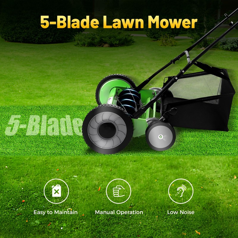 ZERNEIL 20-Inch 9 Gears Manual Lawn Mower, 5-Blade Hand Push
