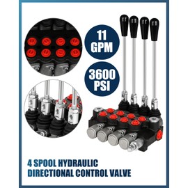 FAHKNS 4 Spool 11 GPM Hydraulic Flow Control Valve 3600 PSI G Ports Adjustable Relief Lever Handle Double Acting Parallel Center Tractor Loader W/Joystick Small Tractors/Tanks Loaders Log Splitters