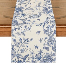Artoid Mode Monochrome Sketch Floral Birds Spring Table Runner, Summer Kitchen Dining Table Decoration for Home Party Decor 40x140 cm