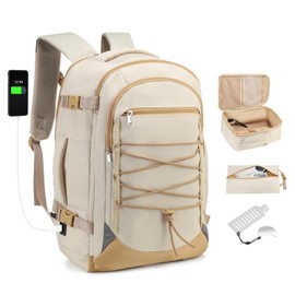 SUIKIHUM Carry on Travel Backpack, Flight Approved Personal Item Bag for Men Women, Door Lock, USB A/C Port, Shoe Bag, Fits 16" Laptop, Beige