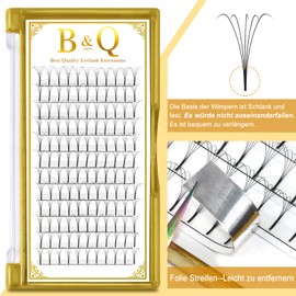 B&Qaugen Pre-made Eyelash Fans, 5D-D-0.10-8 Long Foot, Pre-made Fans, Eyelash Extensions, 0.10 Thickness, D Curl, 8–15 Individual Lengths, 5D Eyelashes, Volume Technology, Matte Black (5D-D-0.10, 8